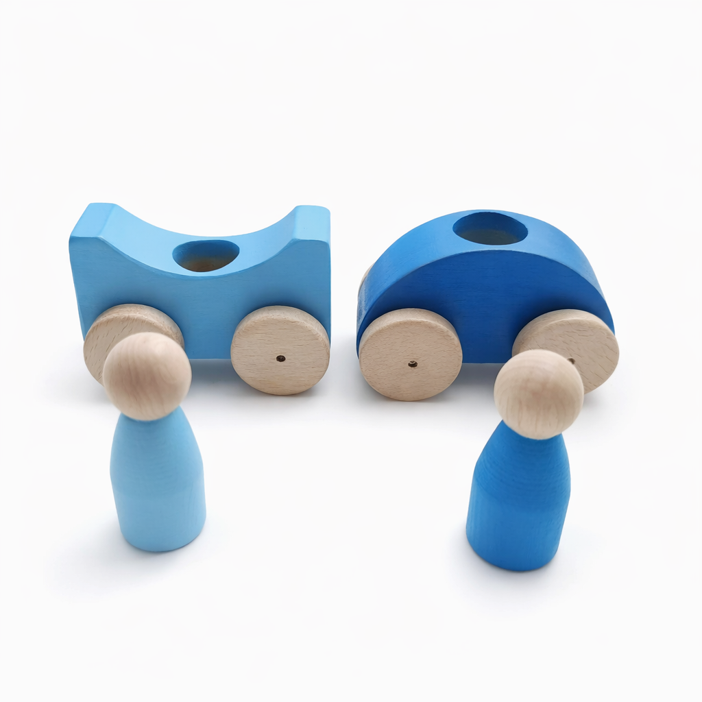 Moccotoys Montessori Renkli Ahşap Arabalar (Mavi-Bebek Mavi) gorsel 4