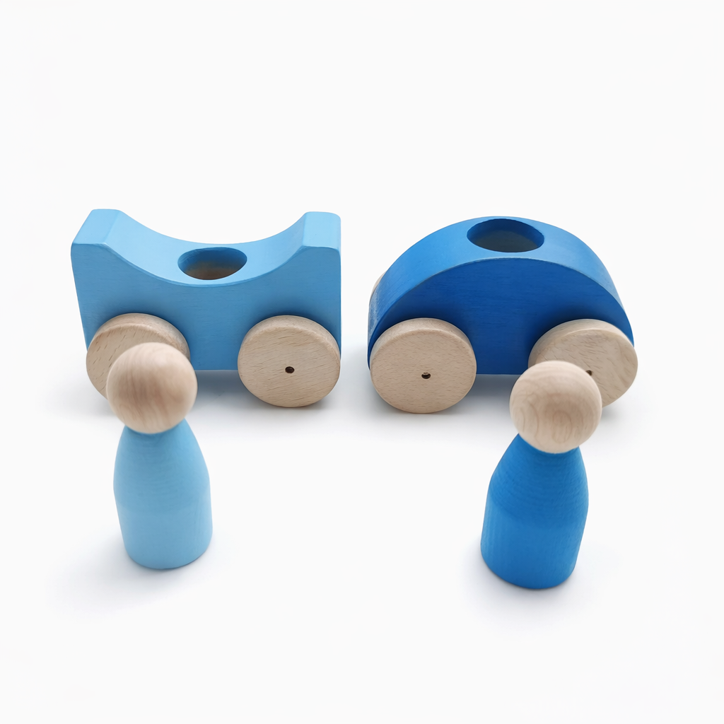 Moccotoys Montessori Renkli Ahşap Arabalar (Mavi-Bebek Mavi) gorsel 3