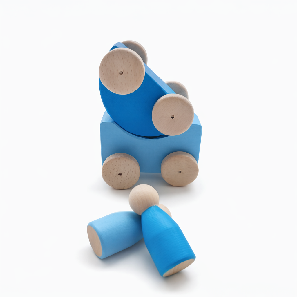Moccotoys Montessori Renkli Ahşap Arabalar (Mavi-Bebek Mavi) gorsel 2