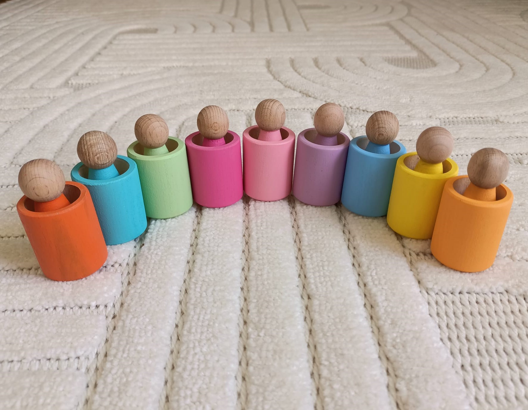 Montessori Eşleştirme Tablalı Silindir Halka Peg Bebek Kase Küp Seti - 9 Renk gorsel 7