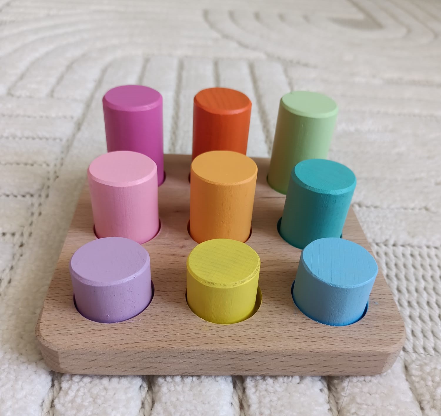 Montessori Eşleştirme Tablalı Silindir Halka Peg Bebek Kase Küp Seti - 9 Renk gorsel 4